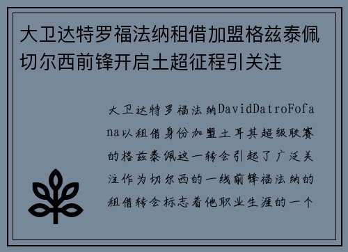 大卫达特罗福法纳租借加盟格兹泰佩切尔西前锋开启土超征程引关注
